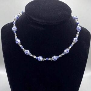 Blue and White Beaded Necklace